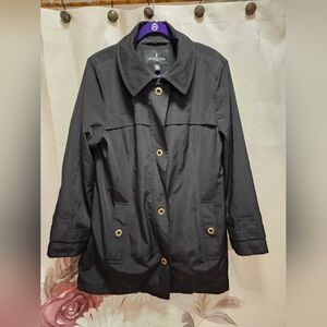 London Fog Black Classic Button-Front Trench Coat